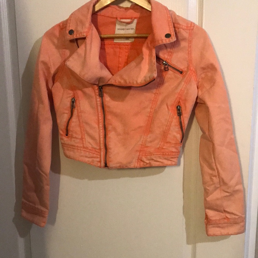 Sound & Matter Coral Pink Cropped Moto Jacket